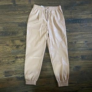 Zara Faux Leather Pleather Joggers XS Beige